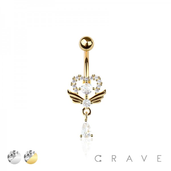 316L SURGICAL STEEL WING HEART TEARDROP DANGLE BELLY BUTTON NAVEL RING 